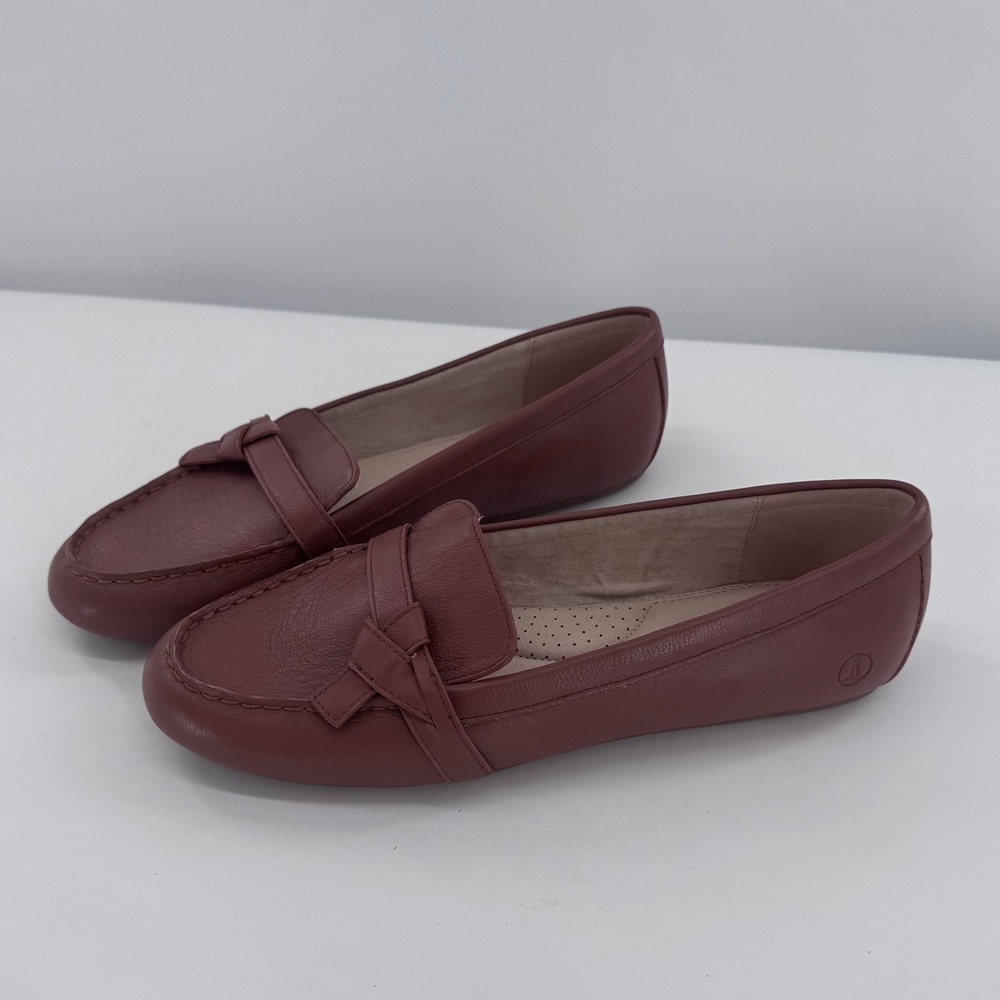 Lands End Leather Loafers Women Size 8 Brown Tan Knotted Strap Flats Shoes NEW